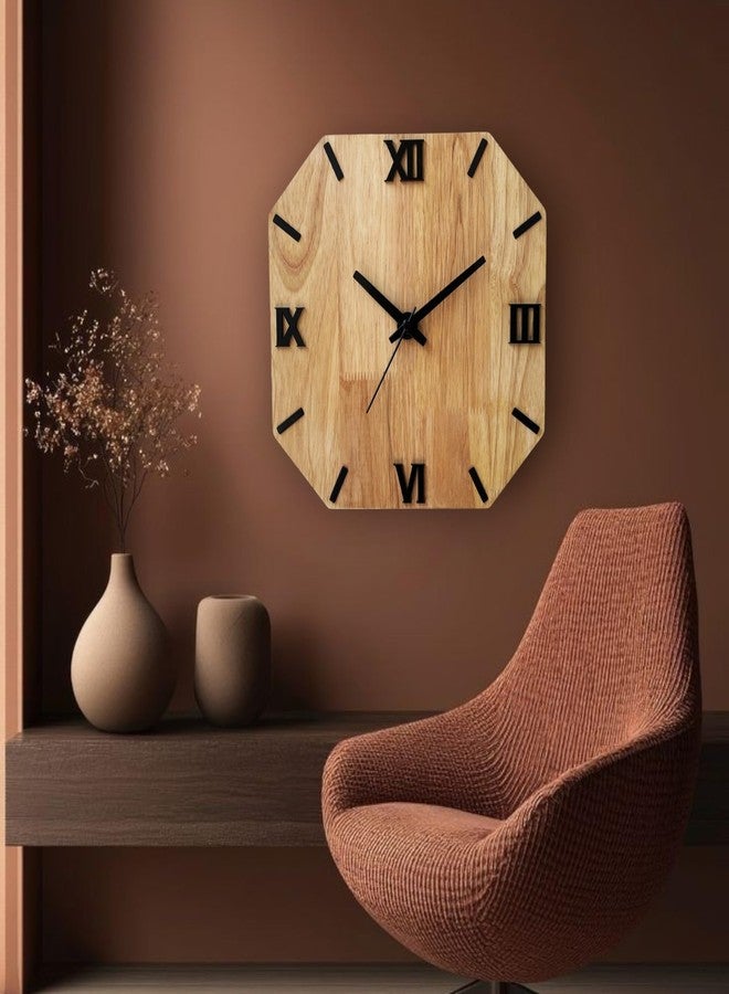Space WeDecor OctaROME - 28cm Handmade Wooden Wall Clock, Octagon Silent Non-Ticking with Roman Numerals, Premium Rubberwood for Home & Office Decor - Image 4